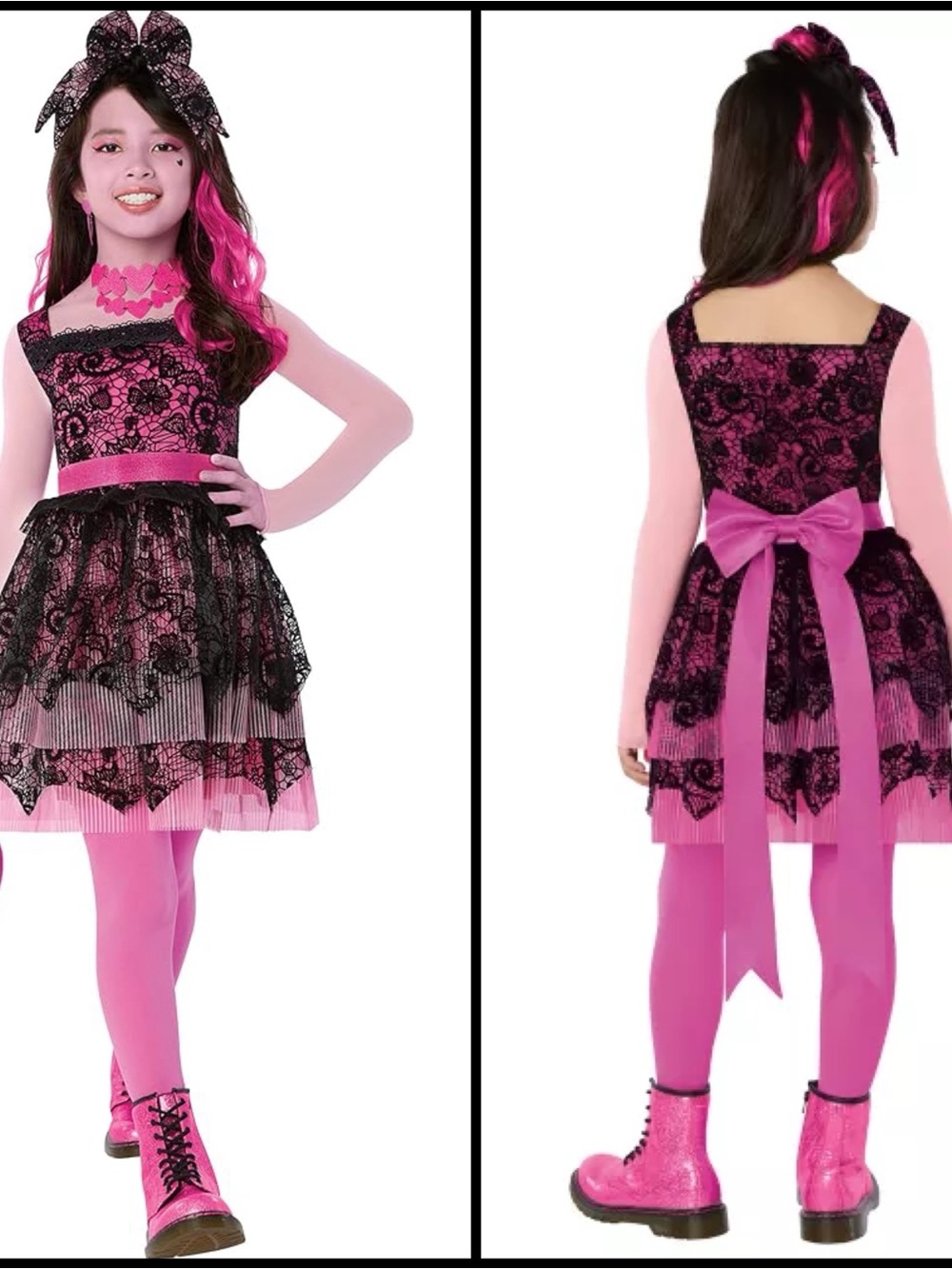 Monster High Kids Draculaura Monster Ball Girls Pink Lace Halloween Costume L